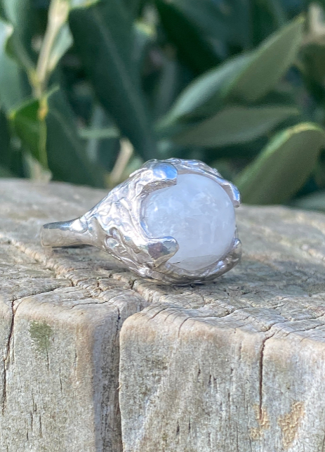 Moonstone Ring — Sculpted Sterling Silver