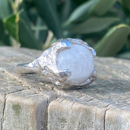Moonstone Ring — Sculpted Sterling Silver