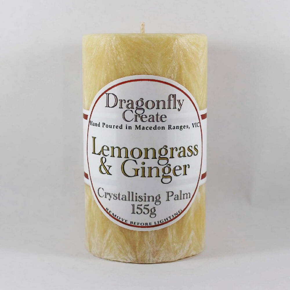 Lemongrass & Ginger | Crystallising Palm Wax Pillar Candle | 38/42 Hours