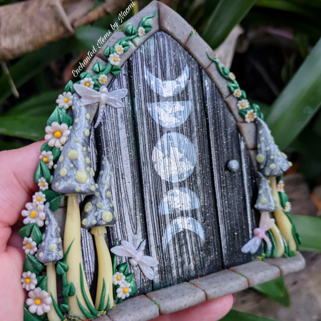 Moon Phase Fairy door with dragonflies
