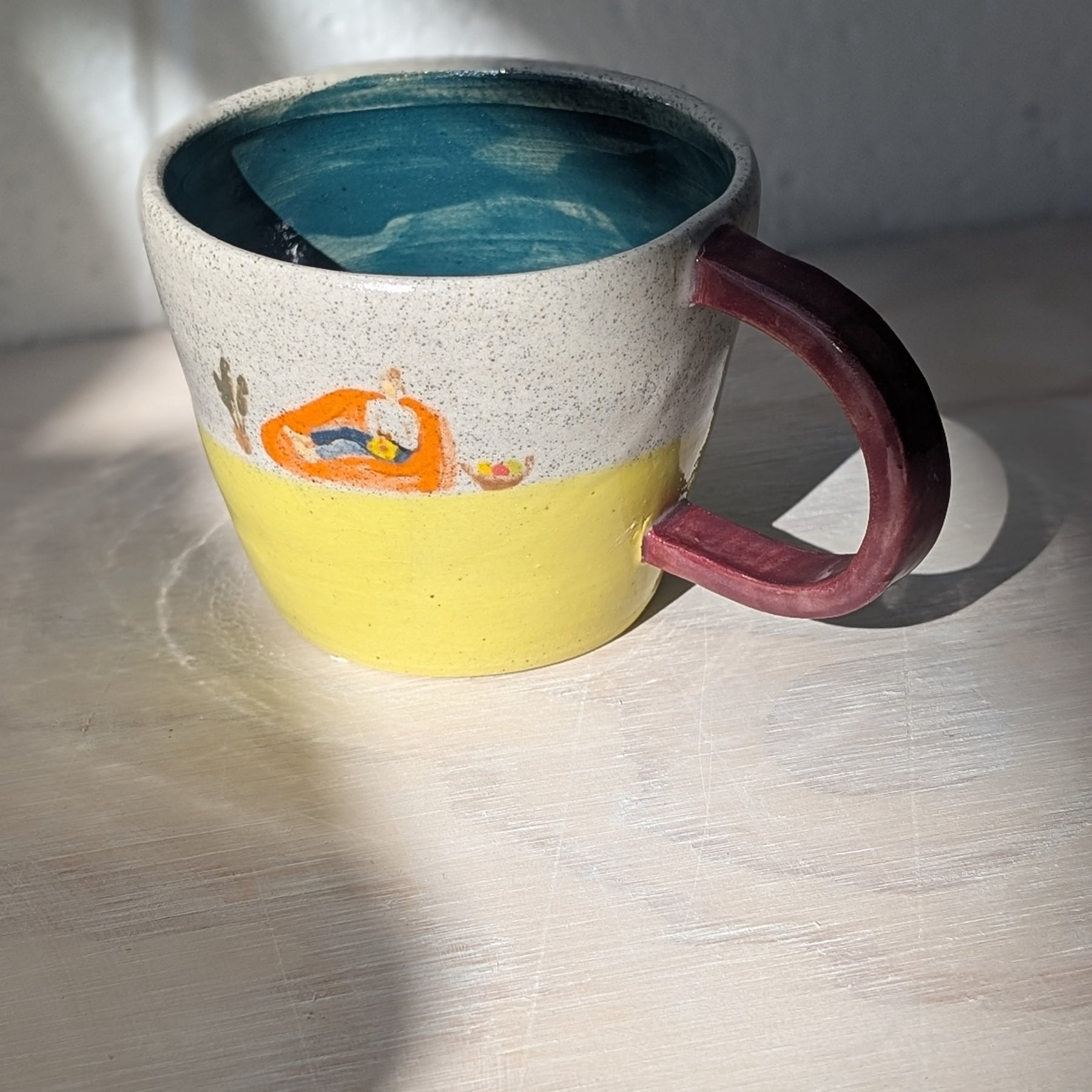 Ceramic handpainted "Crocheting Lady" Mug