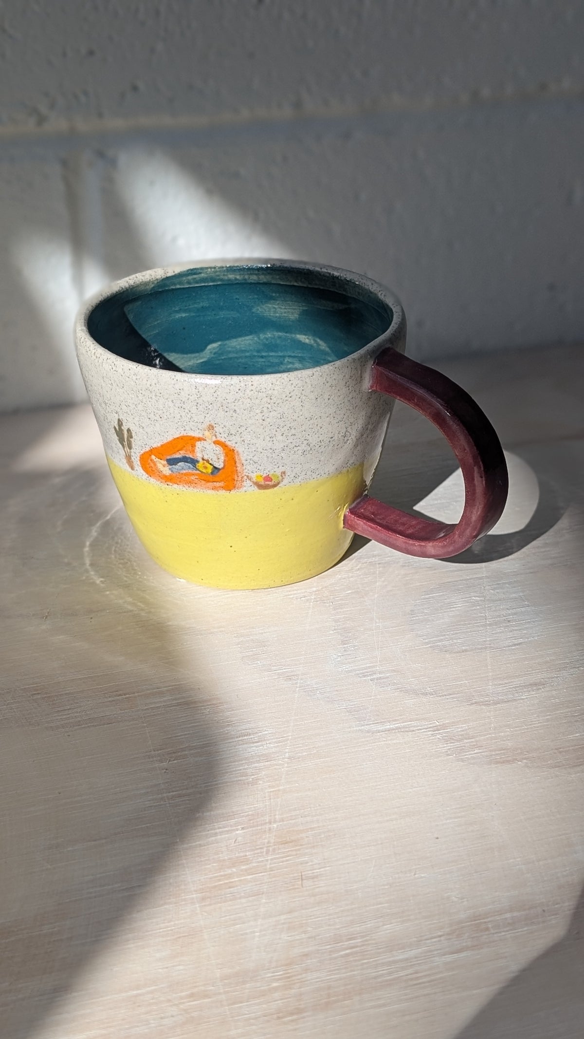 Ceramic handpainted "Crocheting Lady" Mug