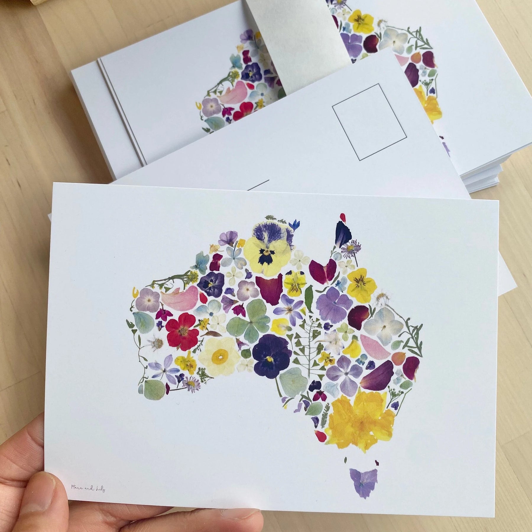 Pressed flower "Tasmania" and "Australia" postcard, pressed flower card, unique gift