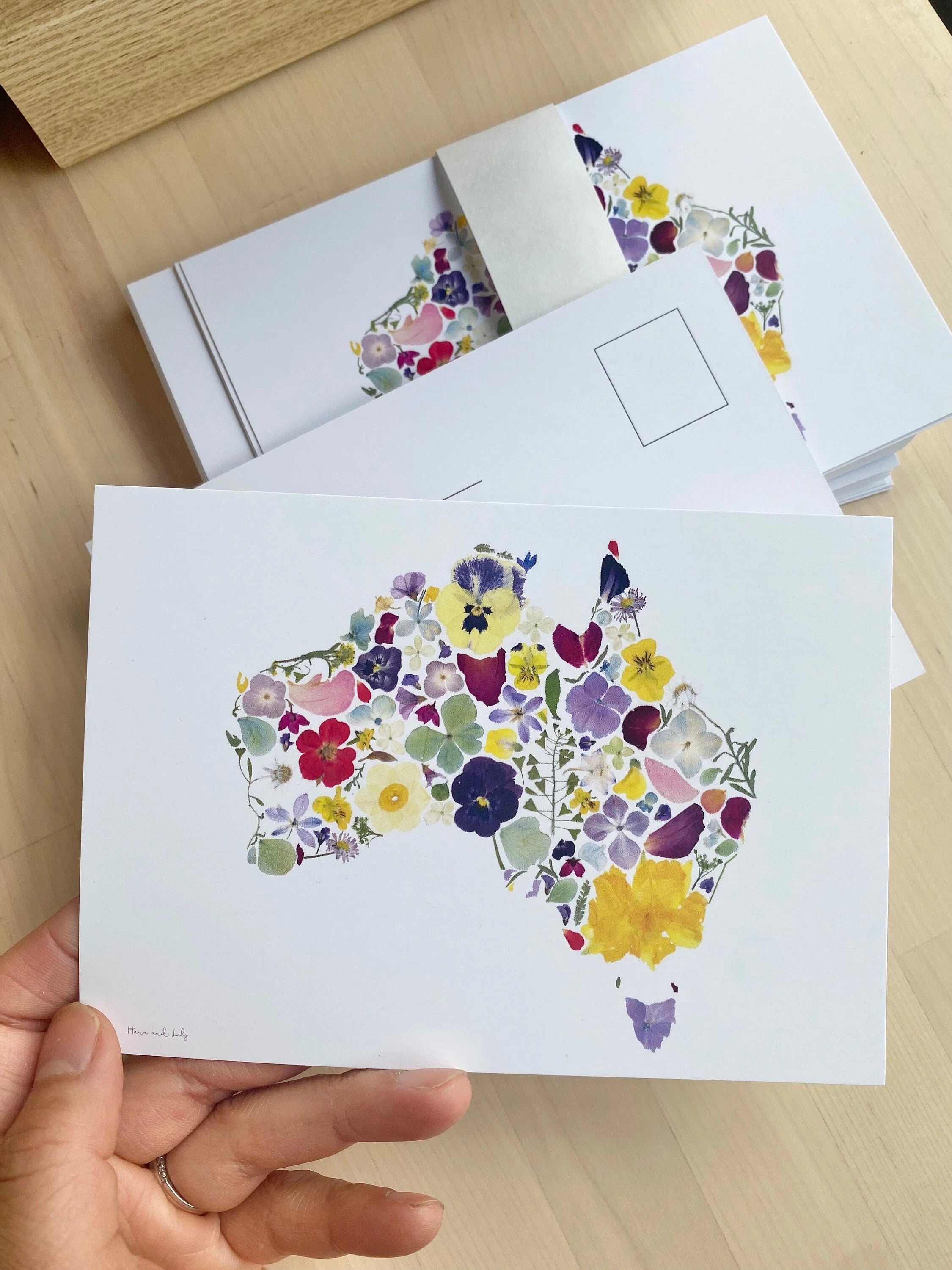 Pressed flower "Tasmania" and "Australia" postcard, pressed flower card, unique gift