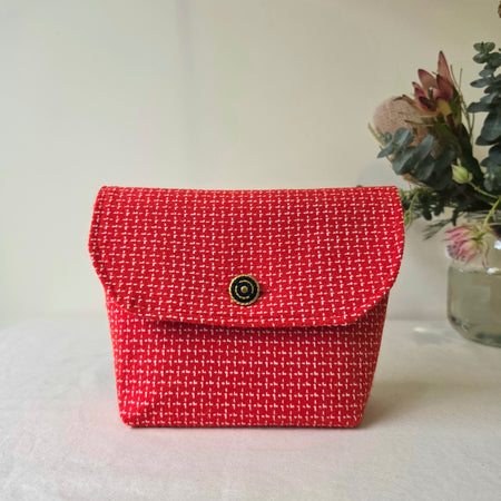 Red Tweed Vintage-Style Clutch | Upcycled Pre-Loved Fabric