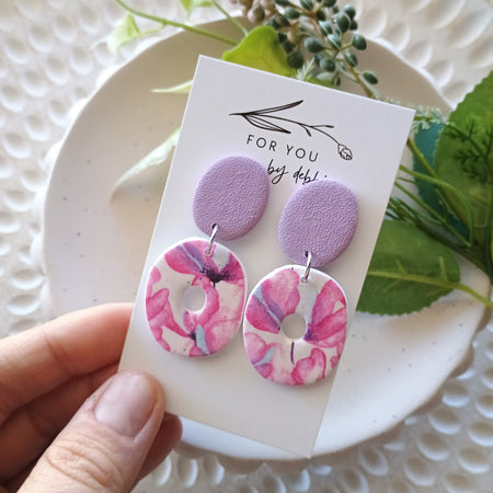 Lavender floral polymer clay earrings