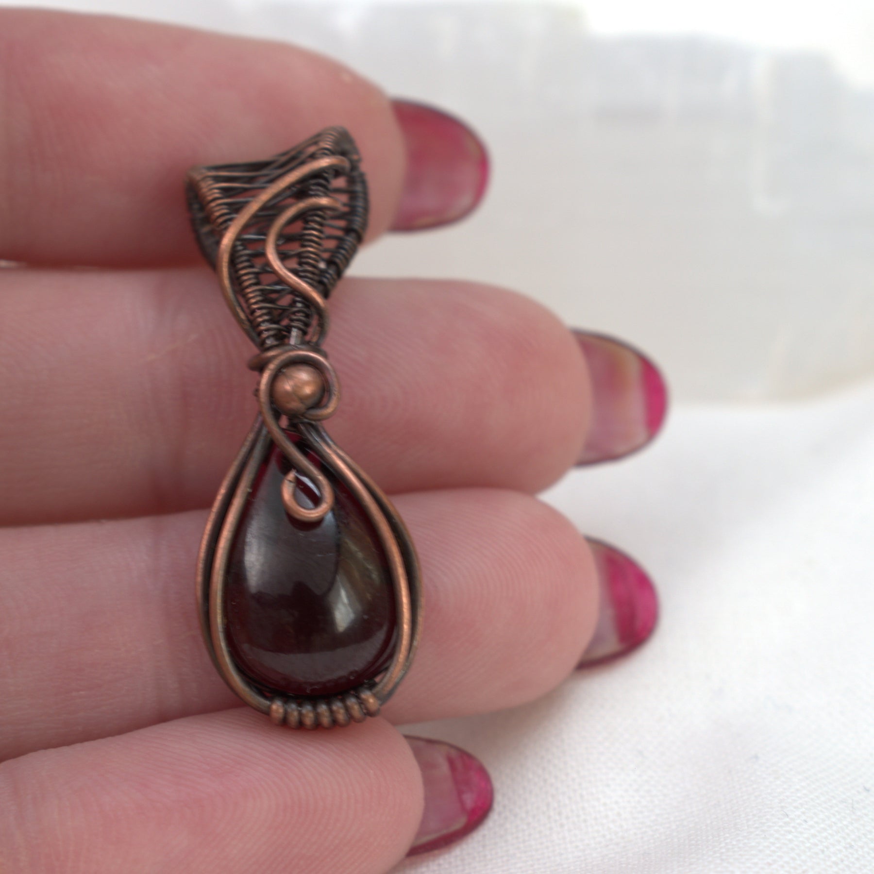 Velvet Ember – Garnet & Copper Pendant.
