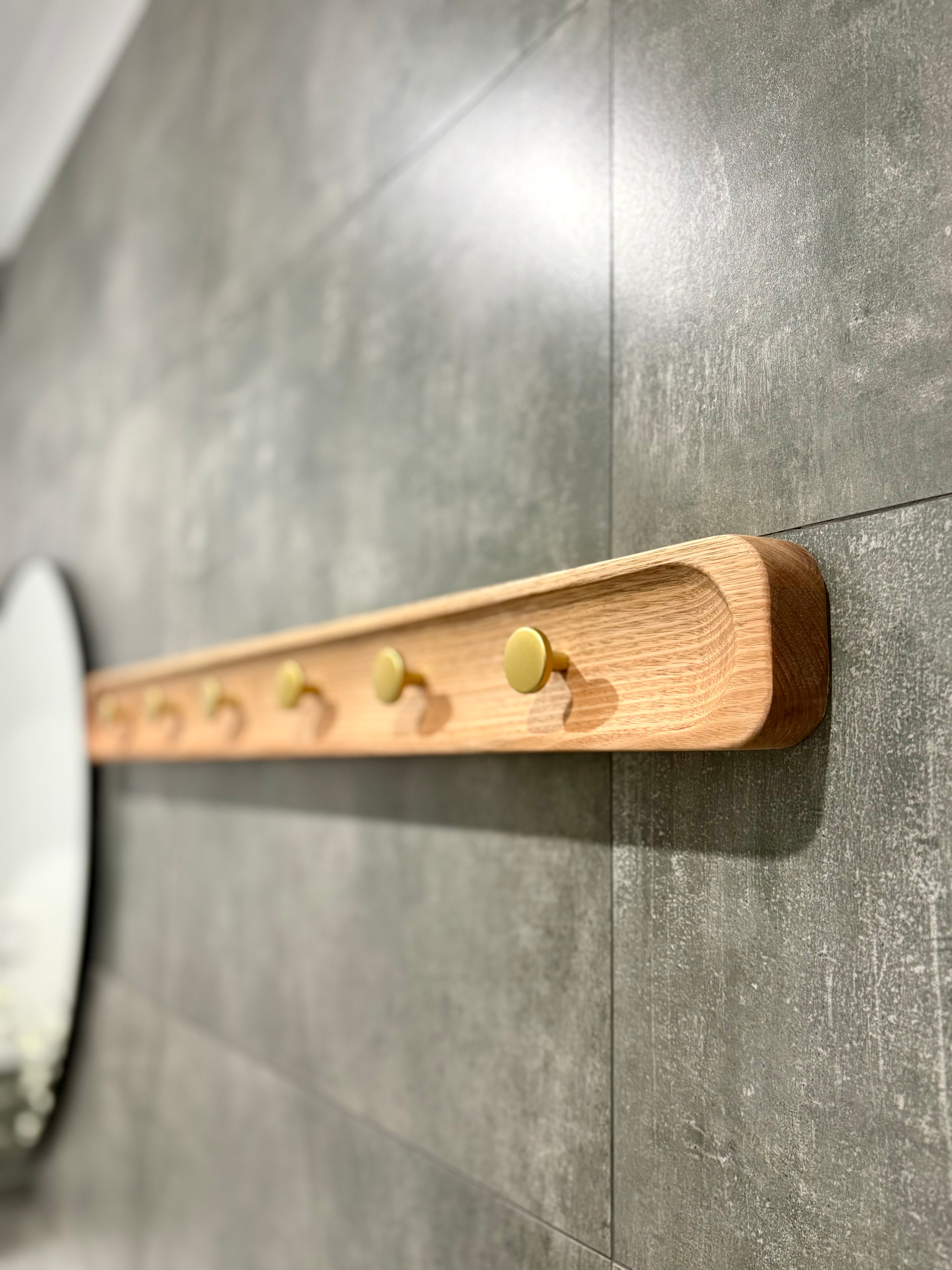 No.1 Tasmanian oak coat rack with gold hooks