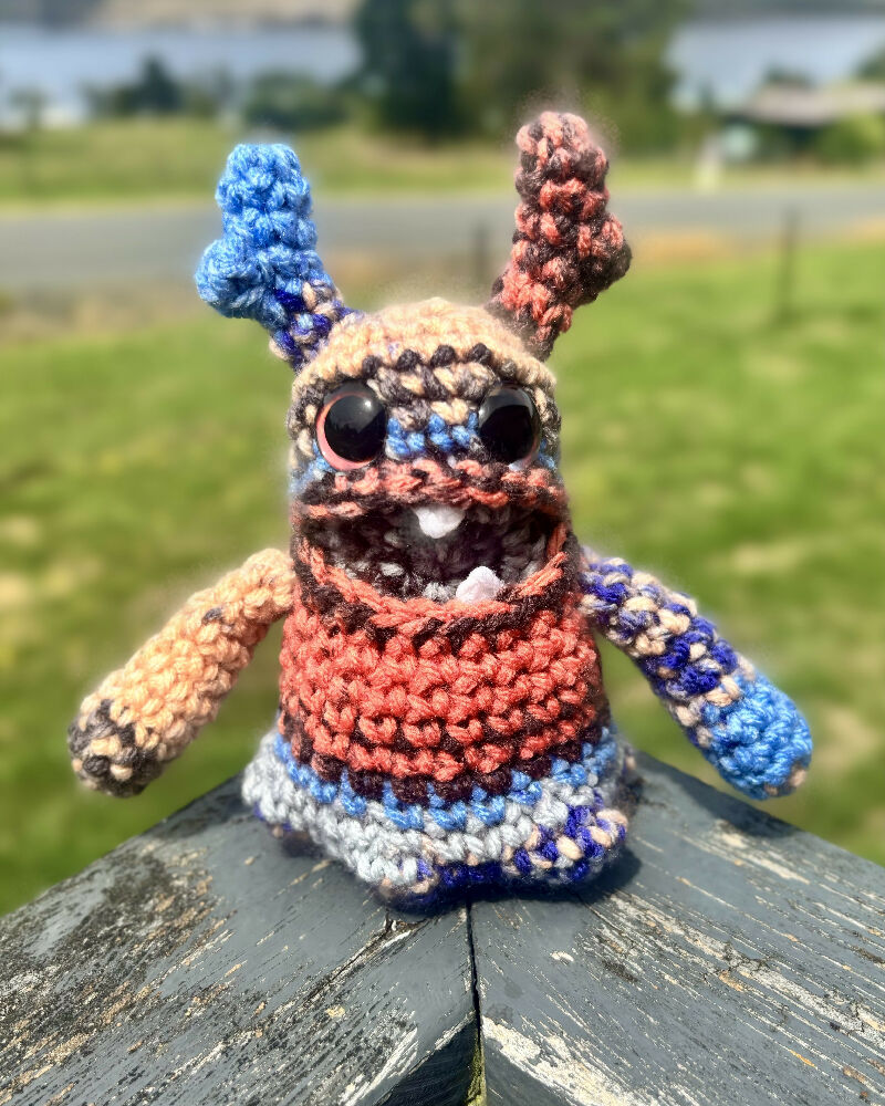 Blob Monster Mini Crochet Toy Orange Blue