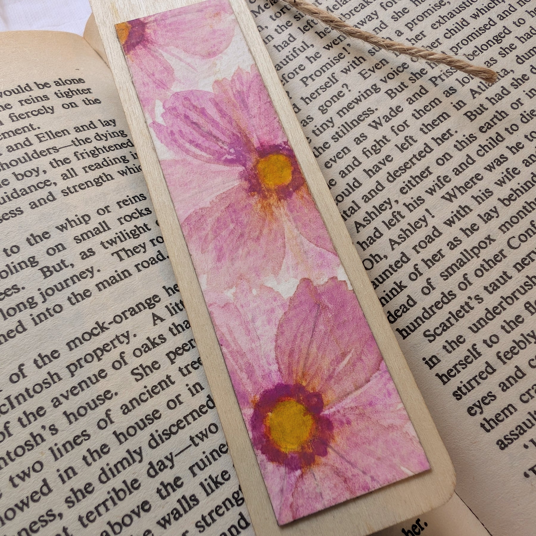 Hand-Painted Floral Wooden Bookmark | Original Watercolour Cosmos Flower | Gift for Book Lovers