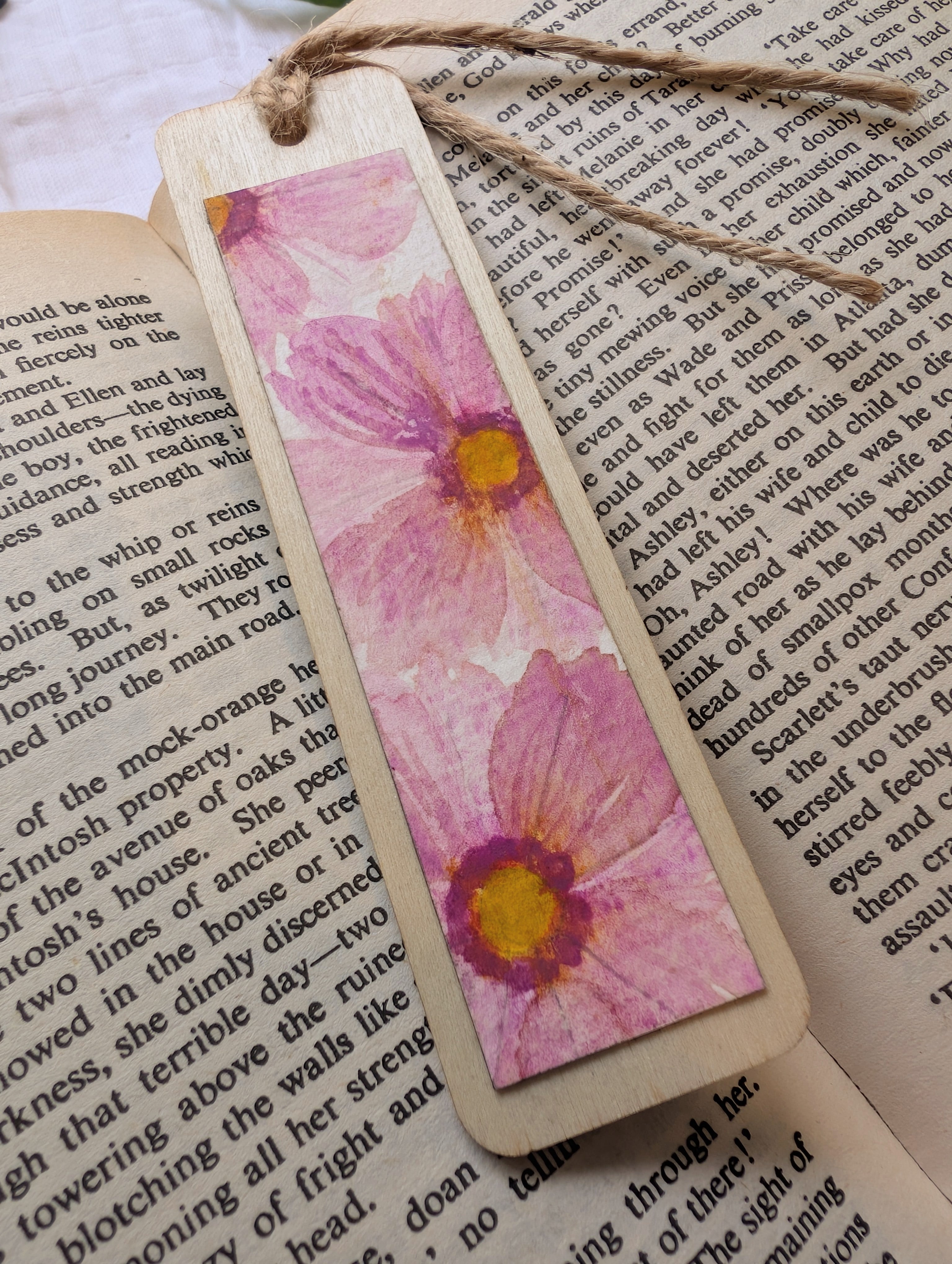 Hand-Painted Floral Wooden Bookmark | Original Watercolour Cosmos Flower | Gift for Book Lovers