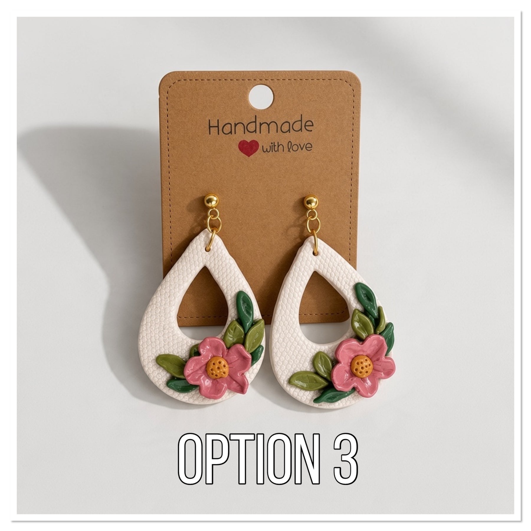 Earthy botanical ivory earrings feature hand-sculpted Flowers