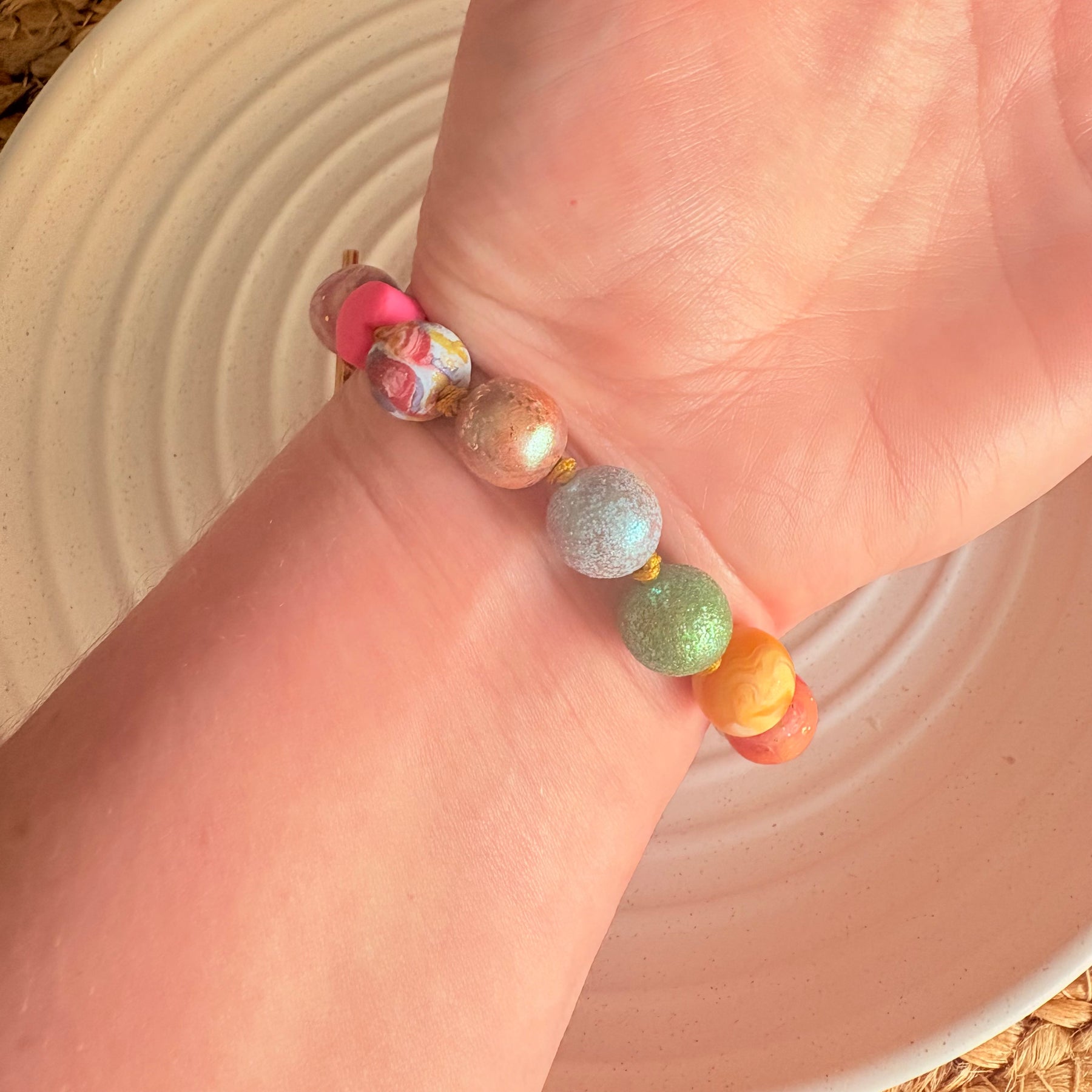 Colourful Hand-Rolled Bead Bracelet with Christian Fish Charm