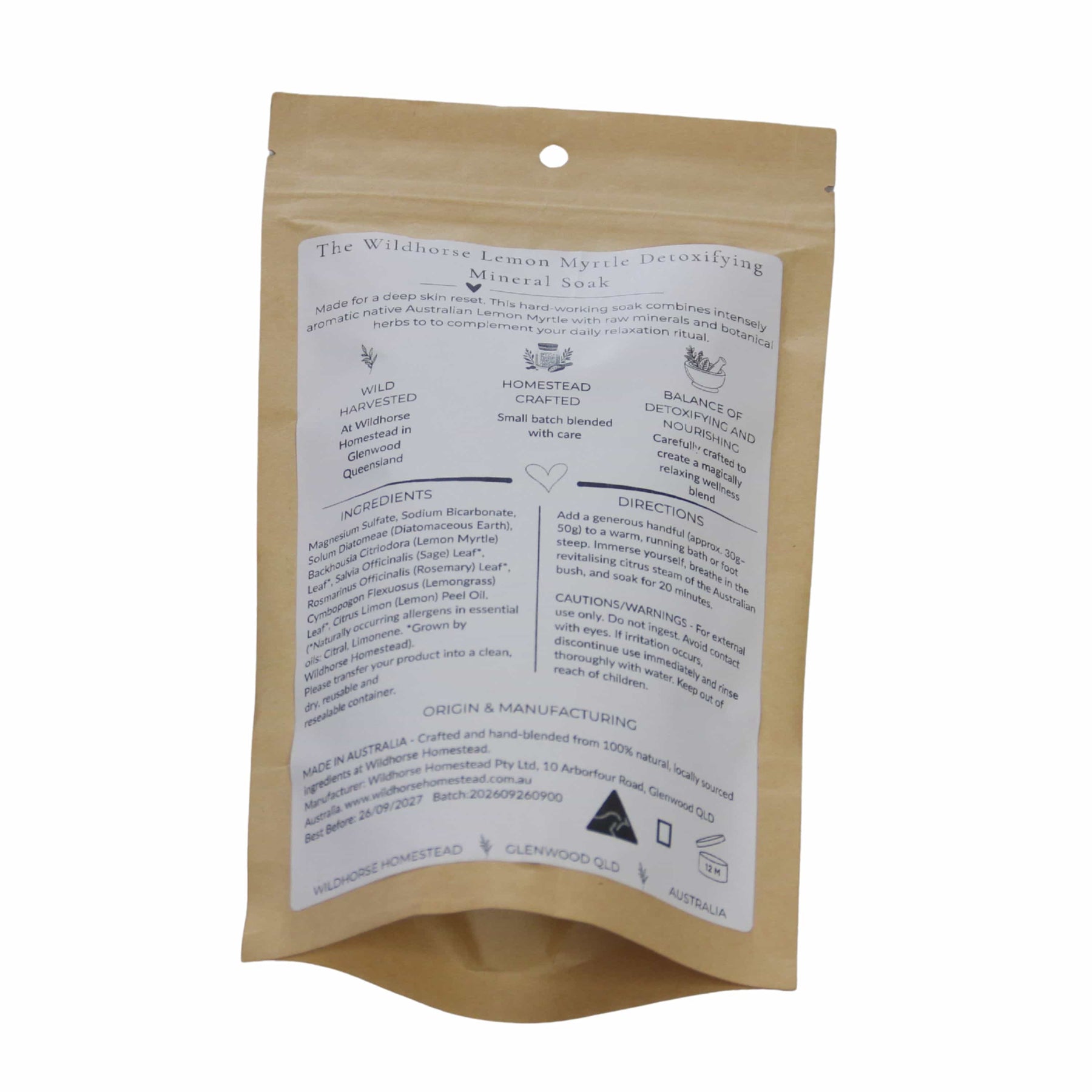 Wildhorse Homestead Lemon Myrtle Purifying Mineral Soak 100g