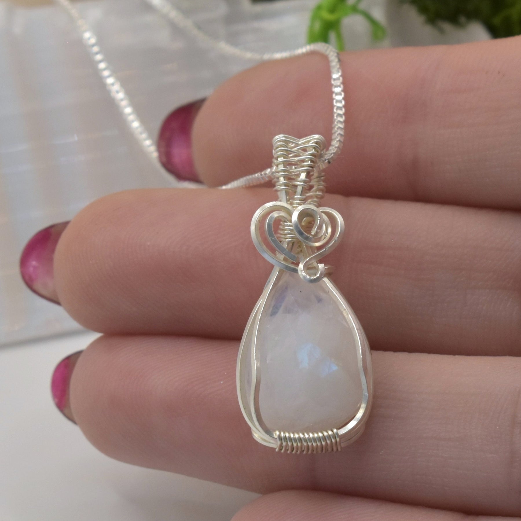 Handmade Wire-wrapped Moonstone Necklace - Mother's Day Mini Pendant