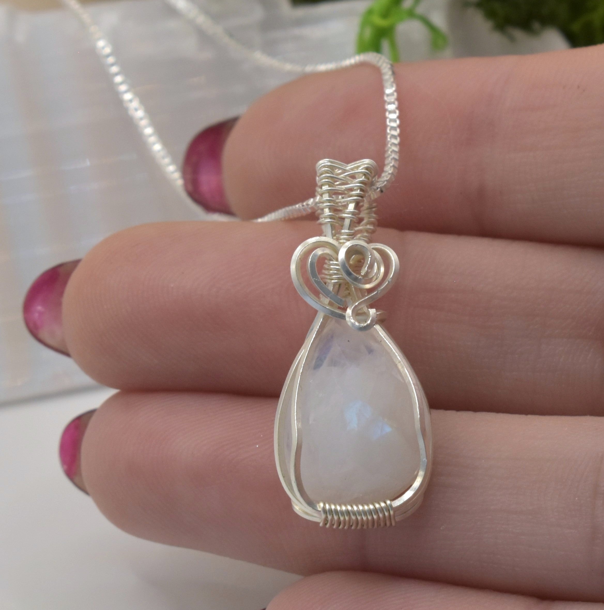 Handmade Wire-wrapped Moonstone Necklace - Mother's Day Mini Pendant