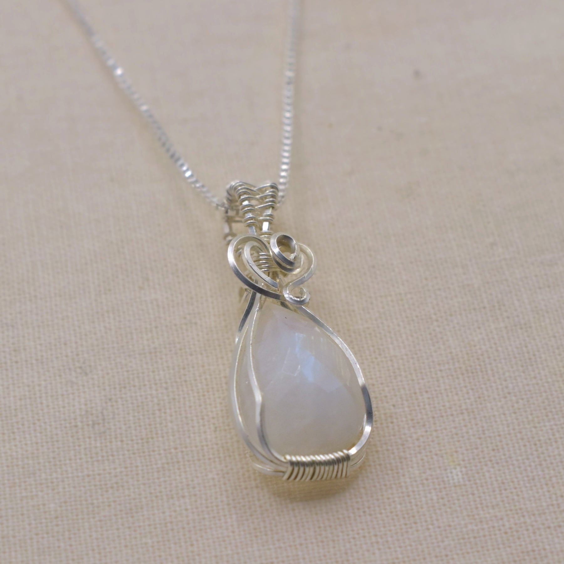 Handmade Wire-wrapped Moonstone Necklace - Mother's Day Mini Pendant