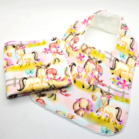 Baby Bib and Wash Cloth Pony Fabric Bundle Gift Set