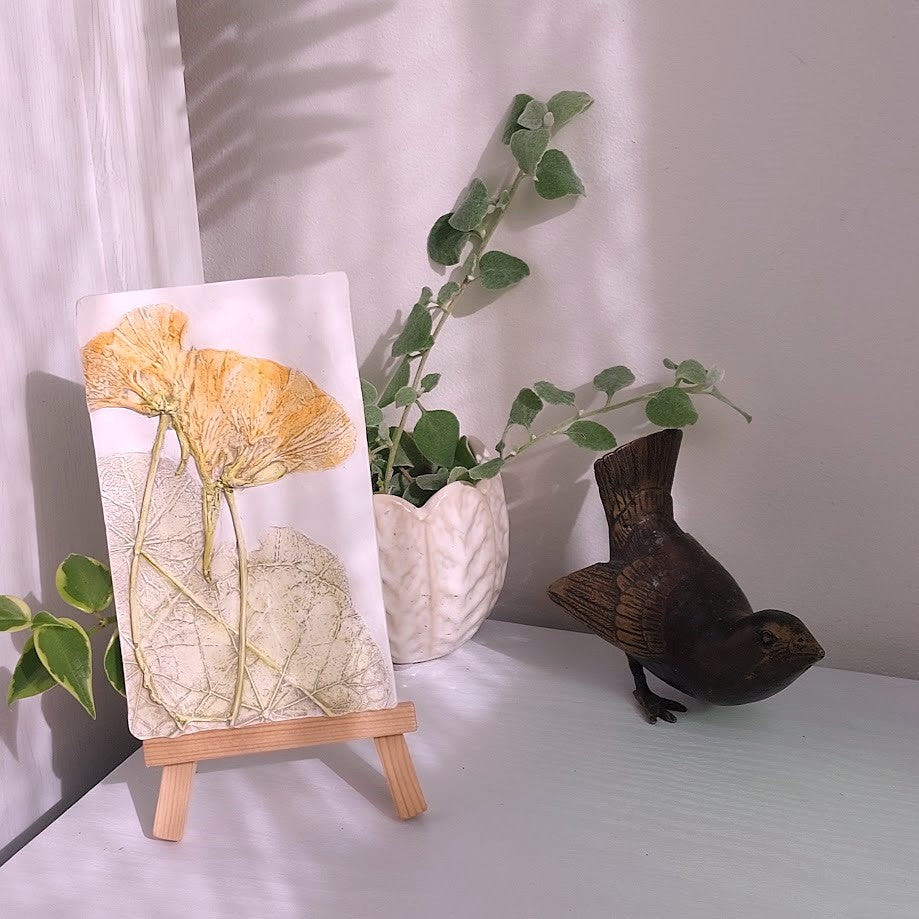 Hand-Pressed Plaster Plaque Of Nasturtium Flowers