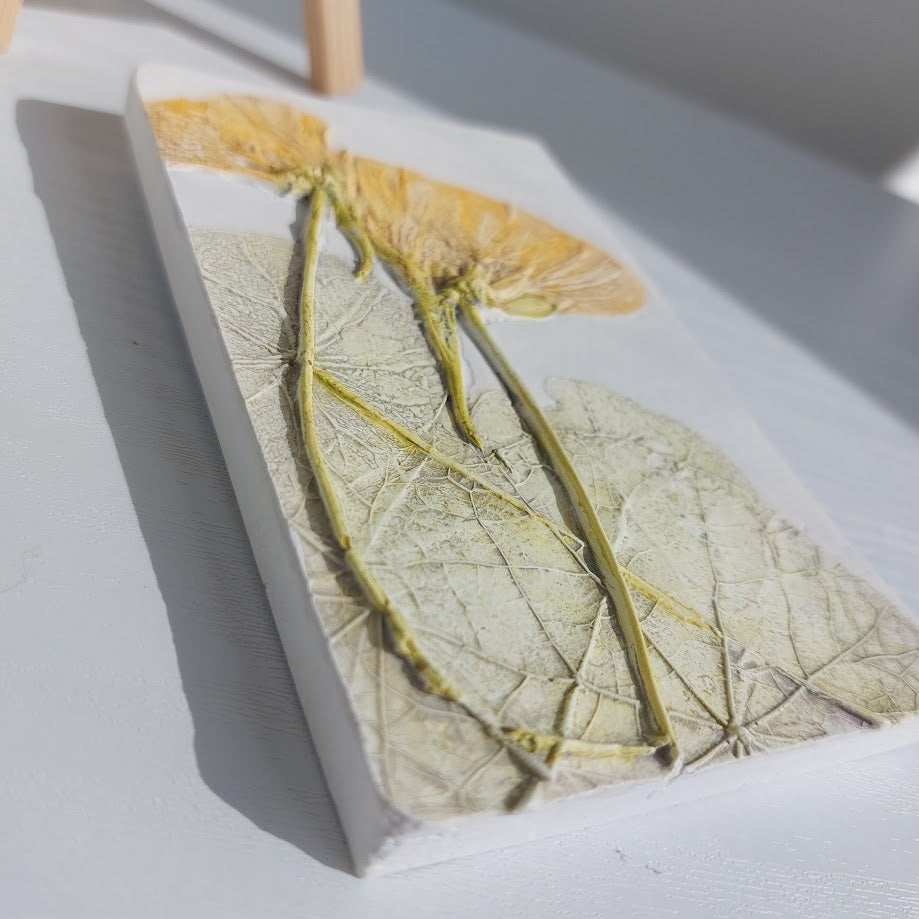 Hand-Pressed Plaster Plaque Of Nasturtium Flowers