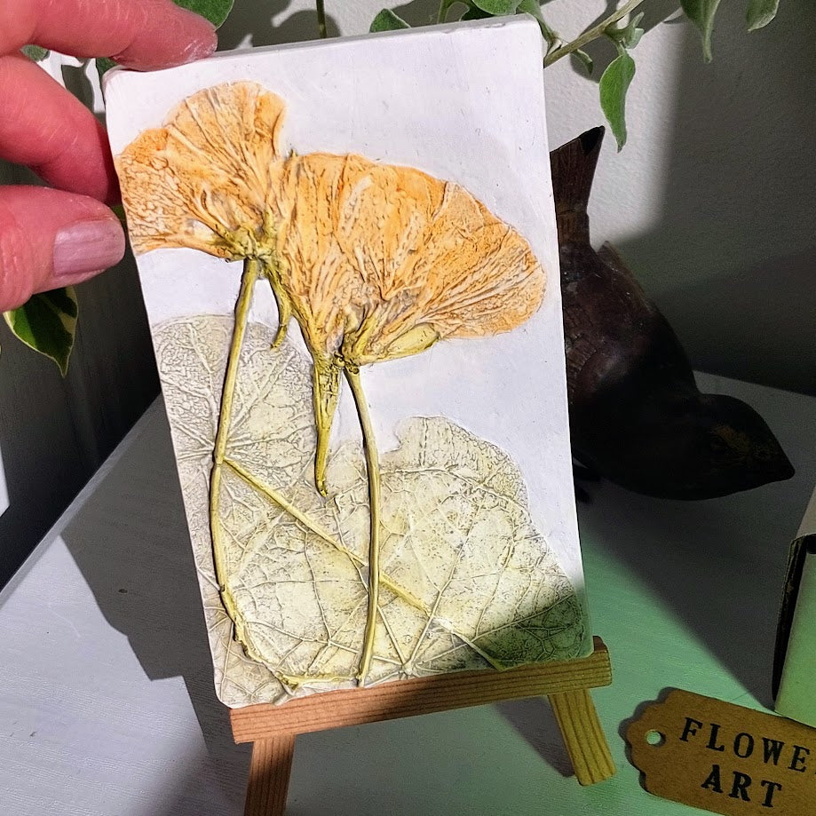 Hand-Pressed Plaster Plaque Of Nasturtium Flowers
