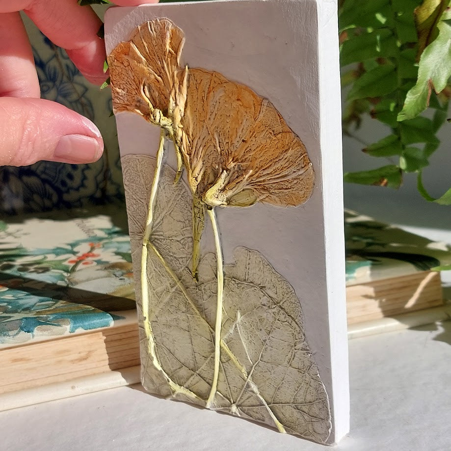 Hand-Pressed Plaster Plaque Of Nasturtium Flowers