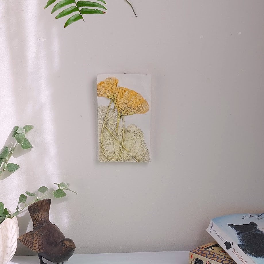 Hand-Pressed Plaster Plaque Of Nasturtium Flowers