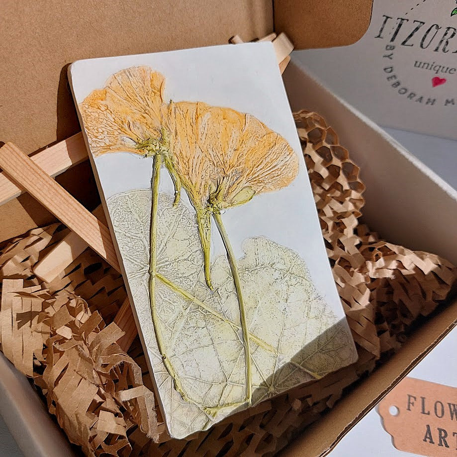 Hand-Pressed Plaster Plaque Of Nasturtium Flowers