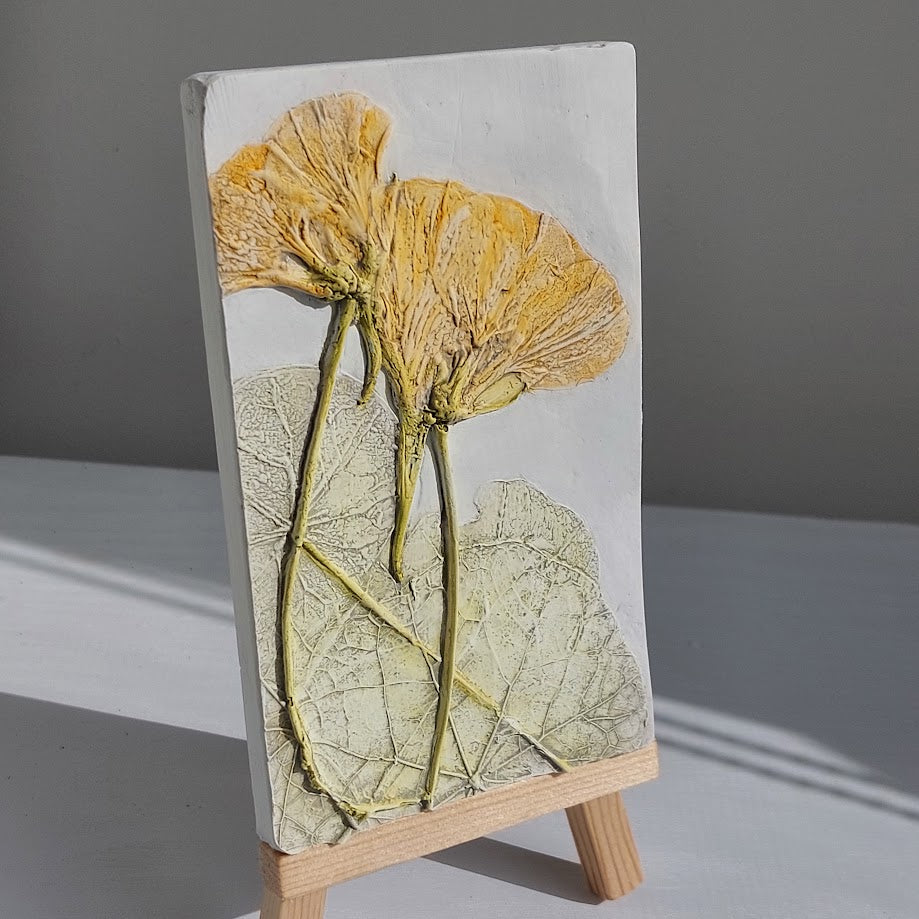 Hand-Pressed Plaster Plaque Of Nasturtium Flowers