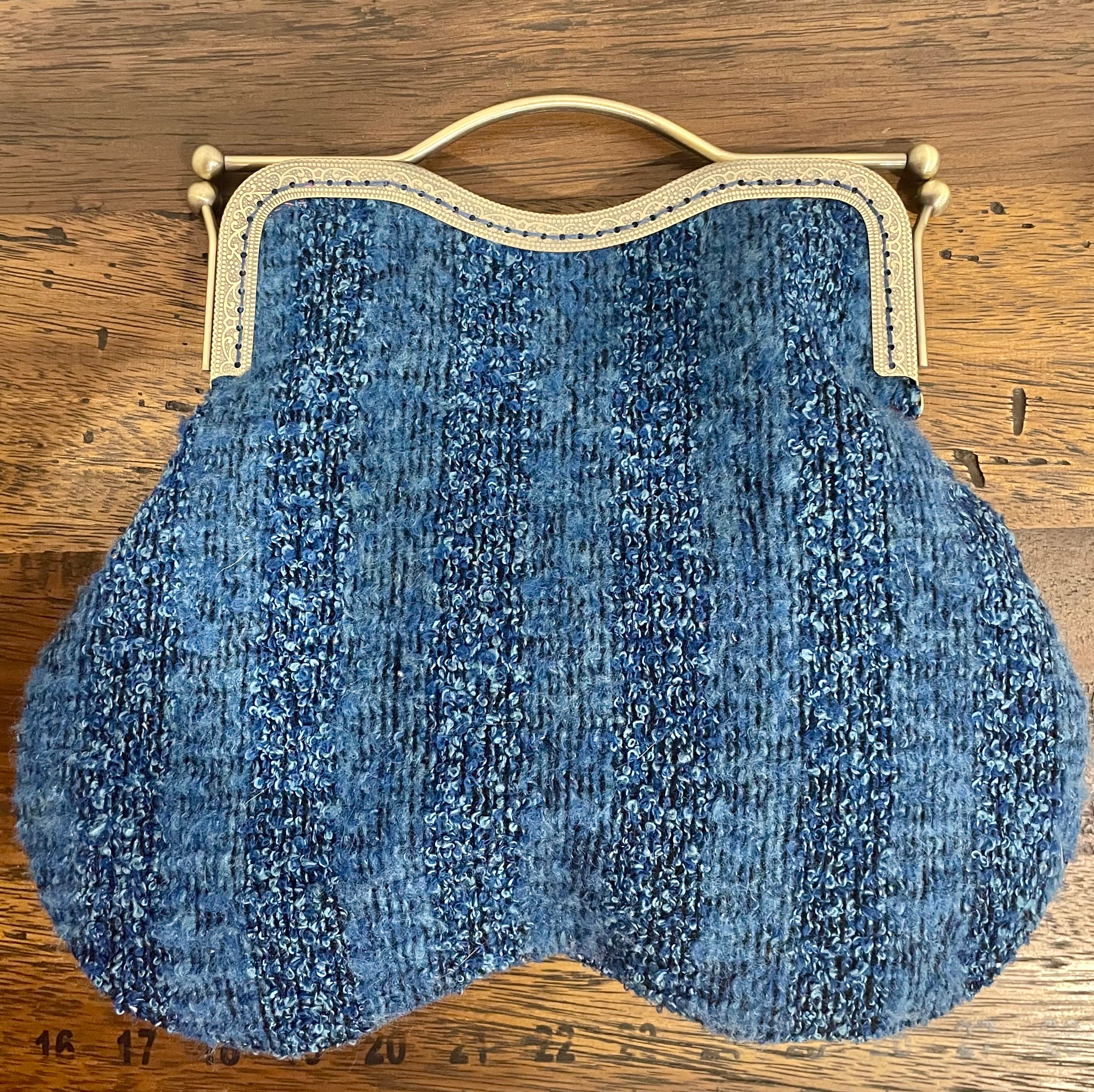 Navy Art Deco Handbag, Brass Clasp