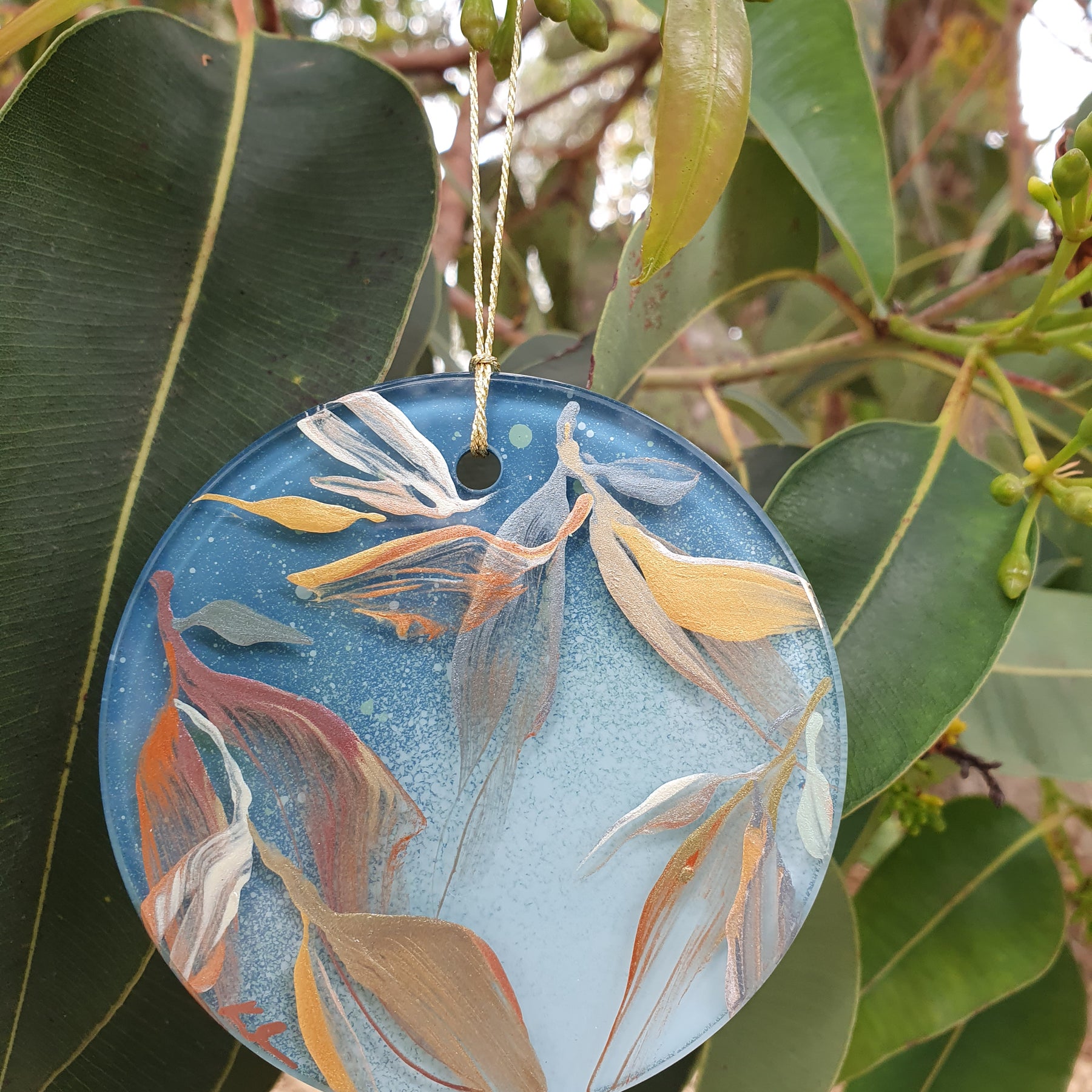 Glass Ornament | Hand-painted Australian Gum Leaf | Decoration
