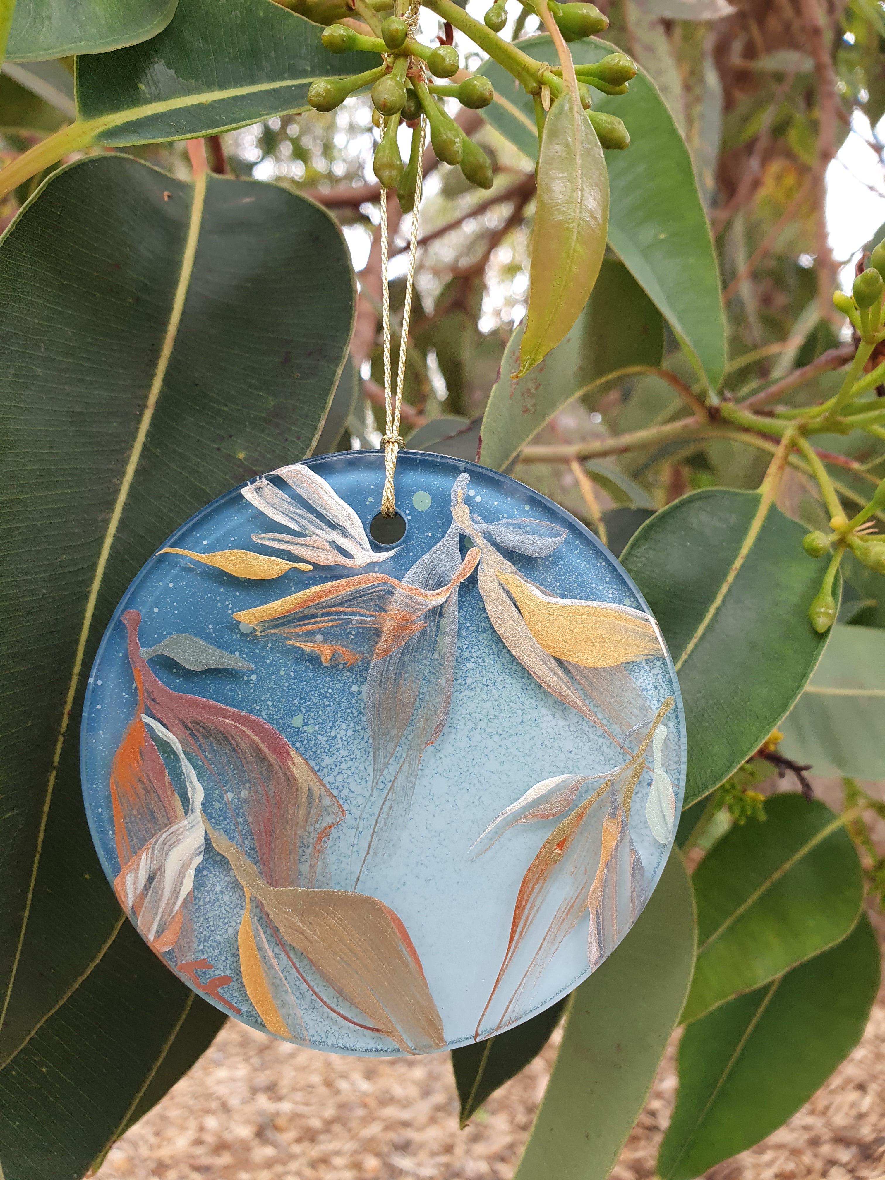 Glass Christmas Ornament | Hand-painted Australian Gum Leaf | Decoration