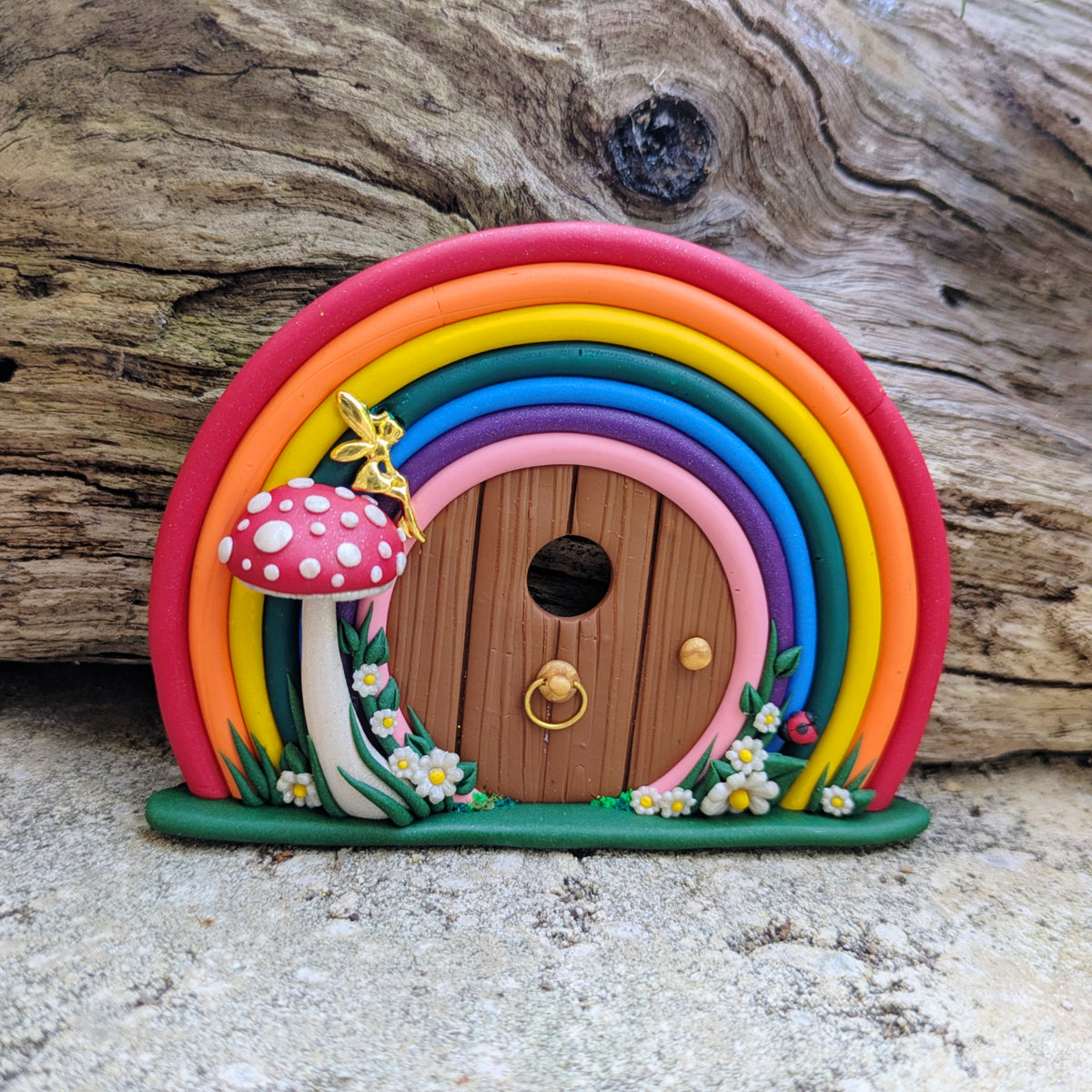 Mini Rainbow Fairy Door with Golden Fairy