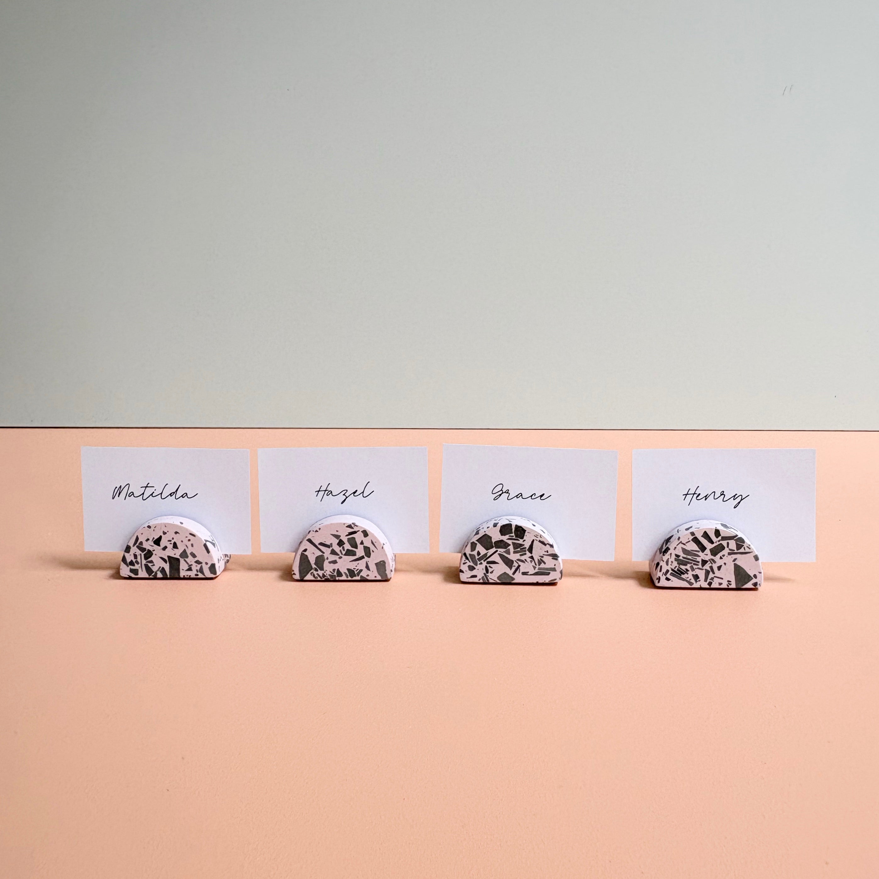 event name card holders, pink and black, business card holders