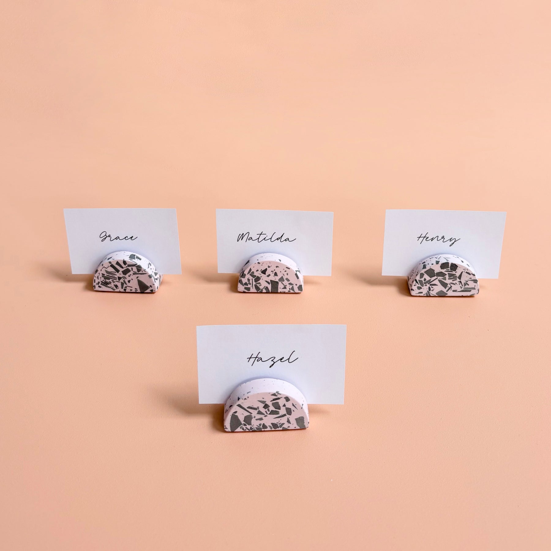 event name card holders, pink and black, business card holders