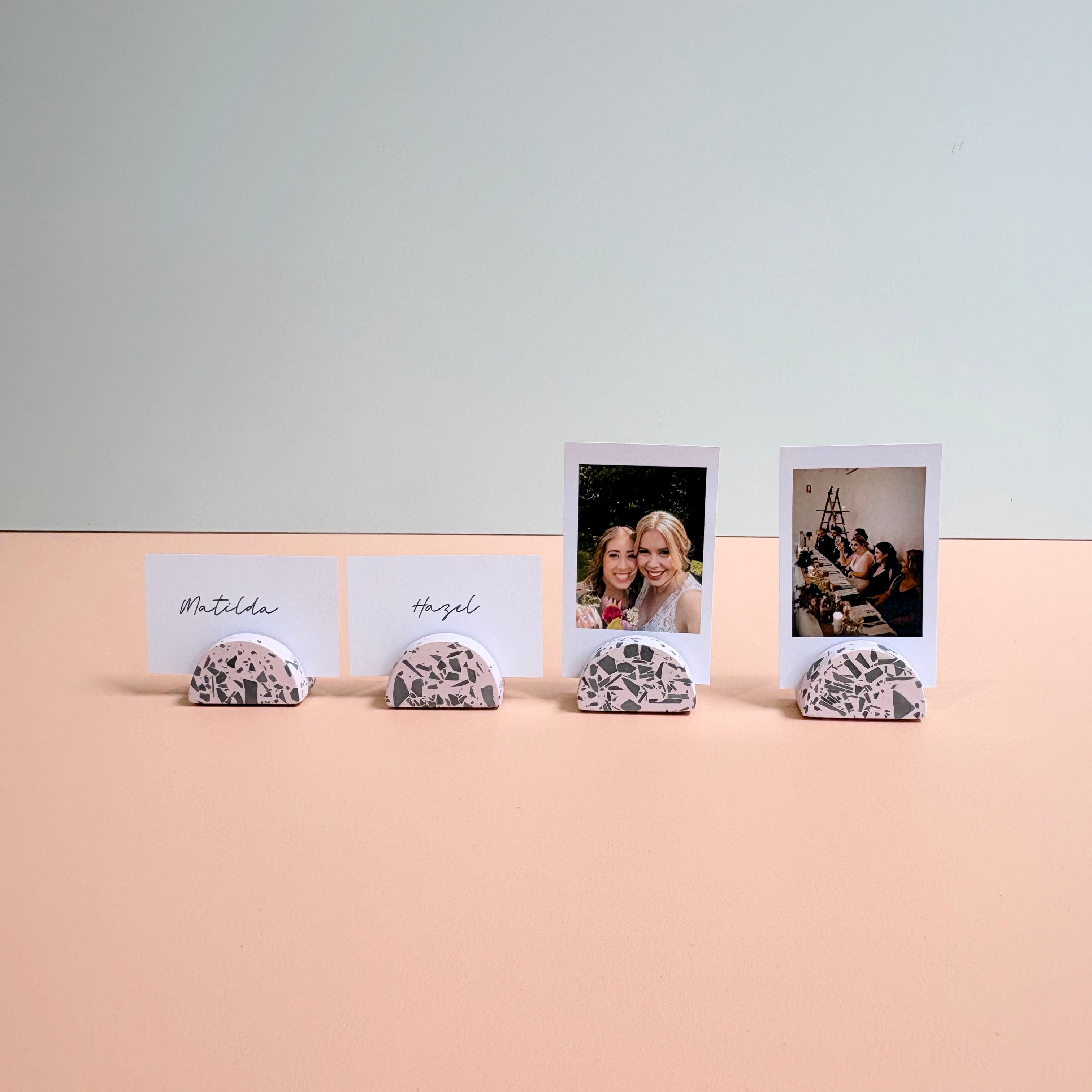 event name card holders, pink and black, business card holders