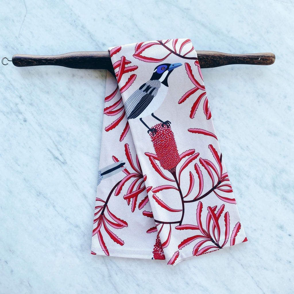 Blue faced honey eater tea towel.