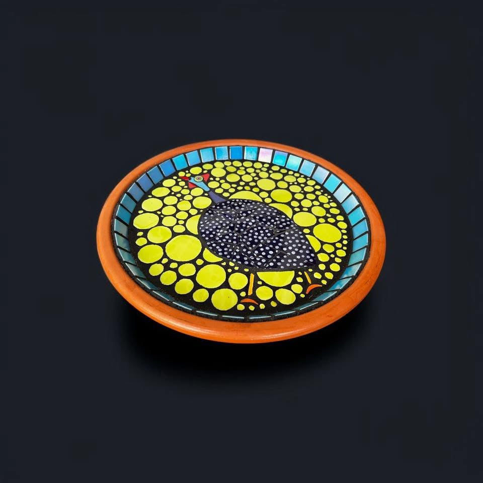 Mosaic Bee Bath. Guinea Fowl.
