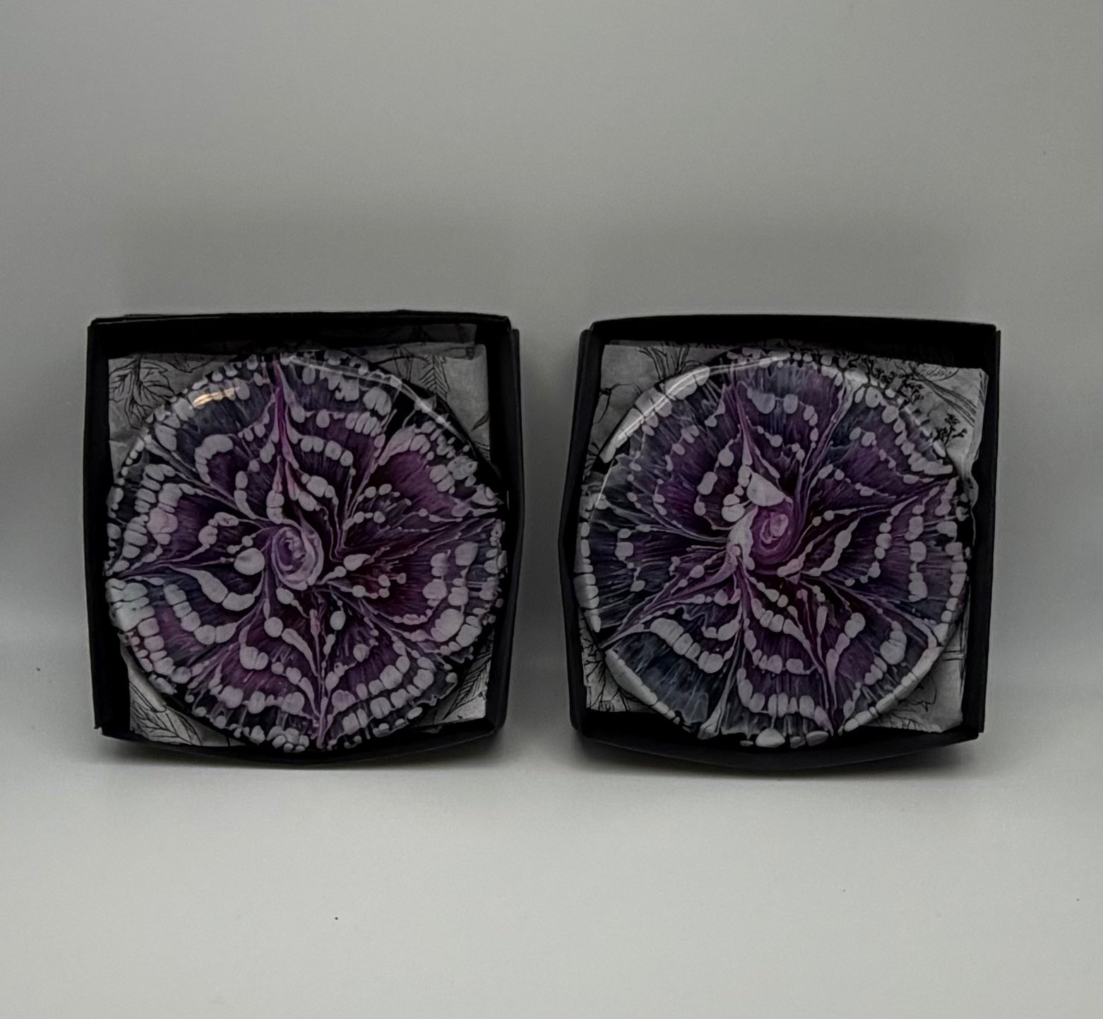 Handcrafted Purple Bloom Resin Coasters - set of 4