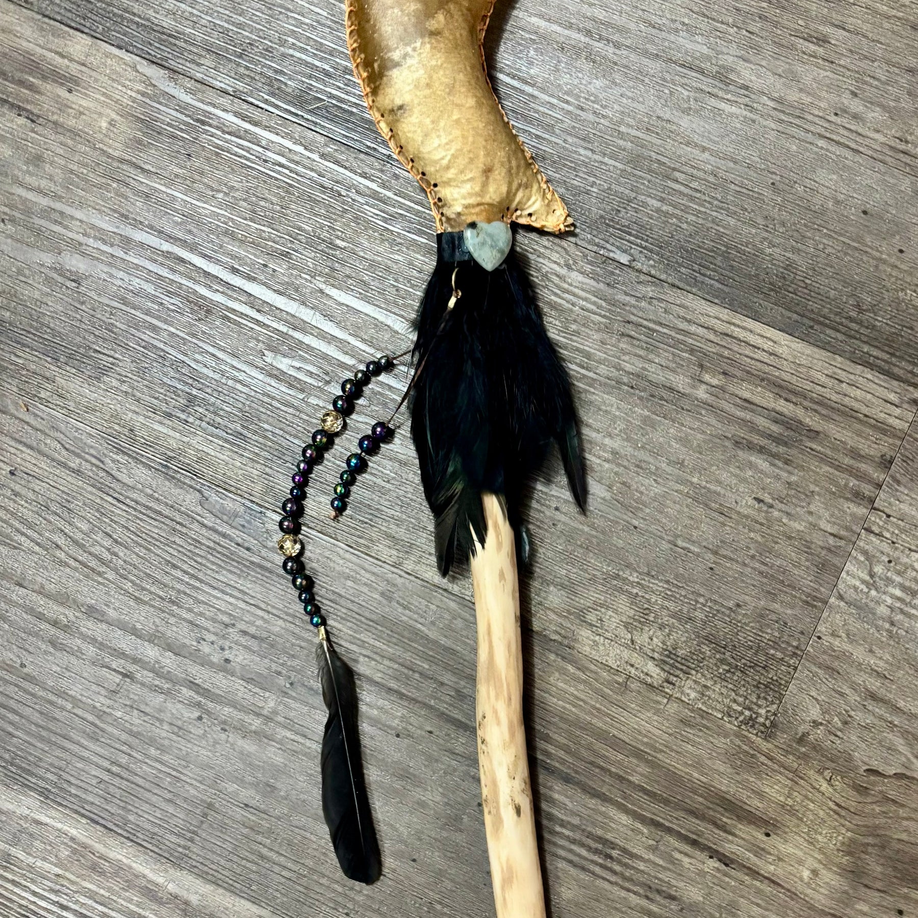 Handmade Kangaroo Hide Rattle – One of a Kind Moon shape