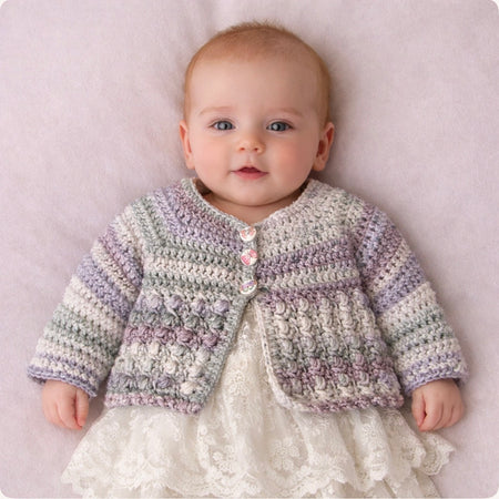 Hand Crocheted “Waratah” Baby Prints Cardigan | 0-3 months