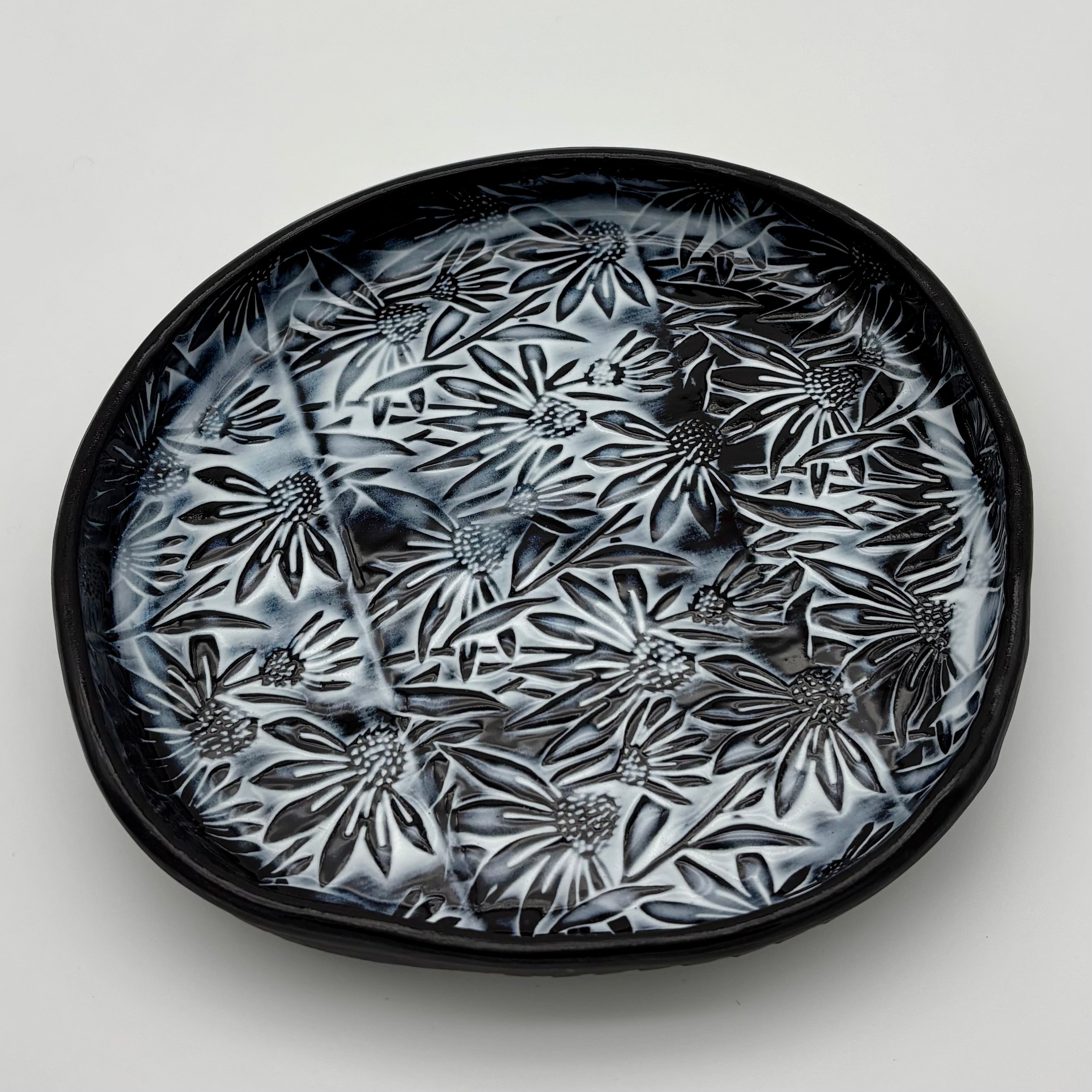 Handmade Ceramic Serving Plate | Slab Built High Rimmed Plate | Modern Blate | Floral