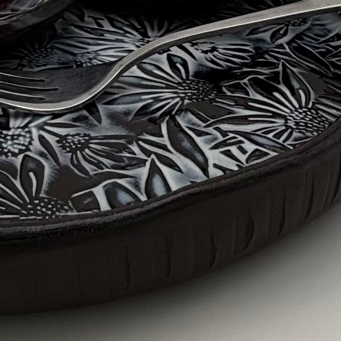 Handmade Ceramic Serving Plate | Slab Built High Rimmed Plate | Modern Blate | Floral