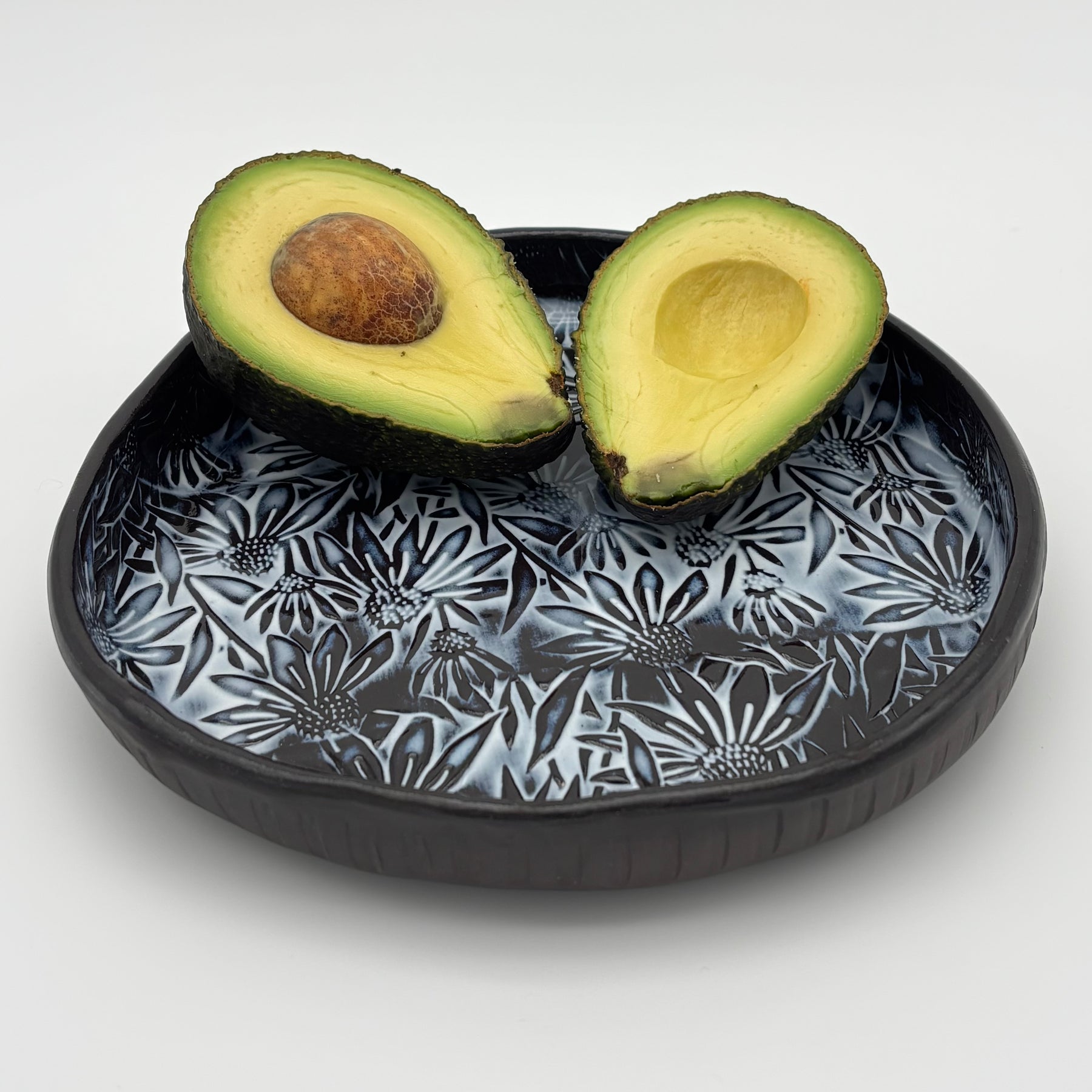 Handmade Ceramic Serving Plate | Slab Built High Rimmed Plate | Modern Blate | Floral