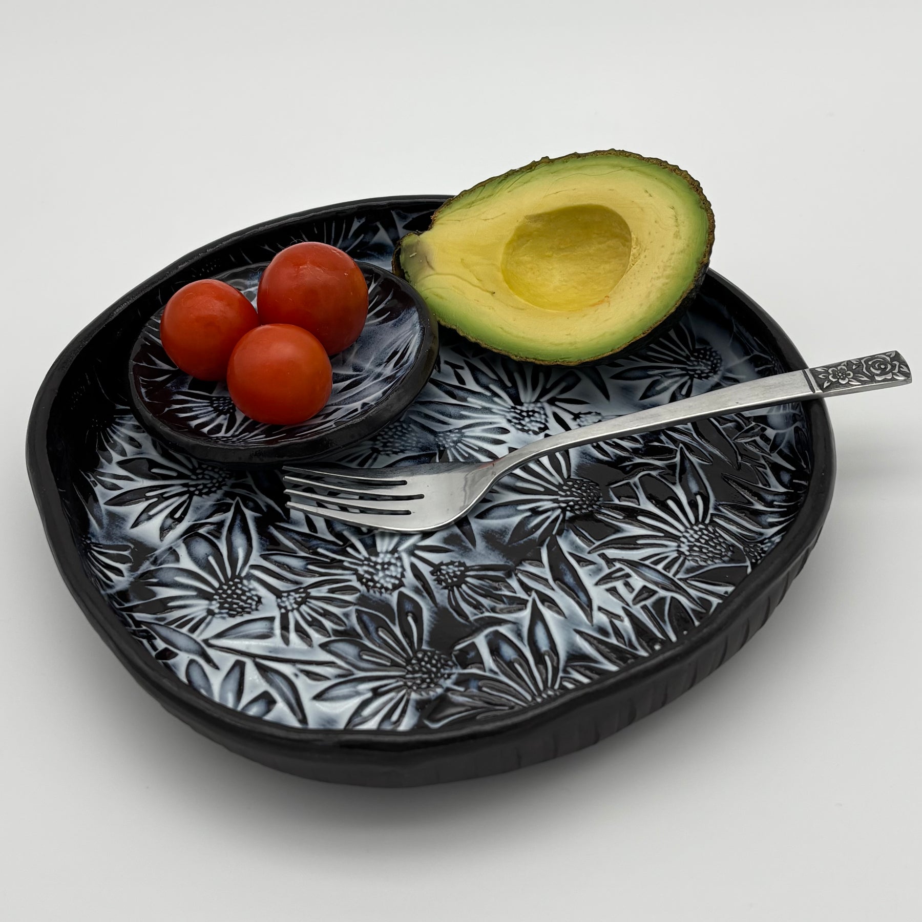 Handmade Ceramic Serving Plate | Slab Built High Rimmed Plate | Modern Blate | Floral