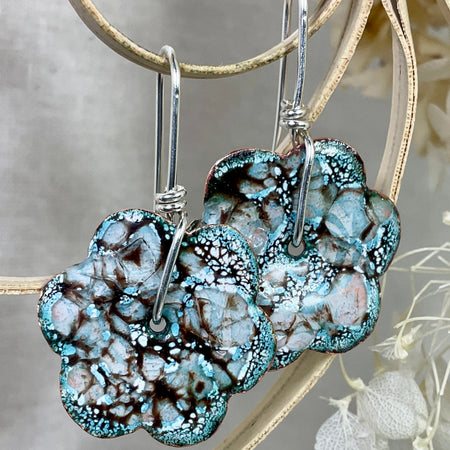 Blue flower earrings. Enamel earrings. Handmade