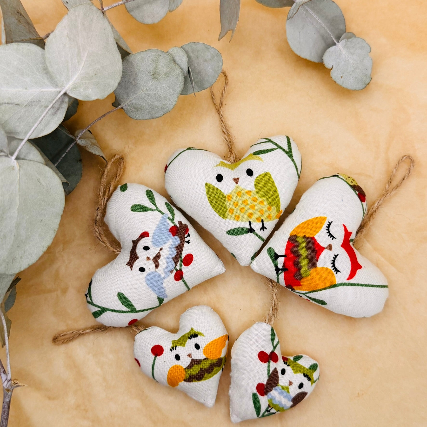 Handmade Christmas Owl Hearts