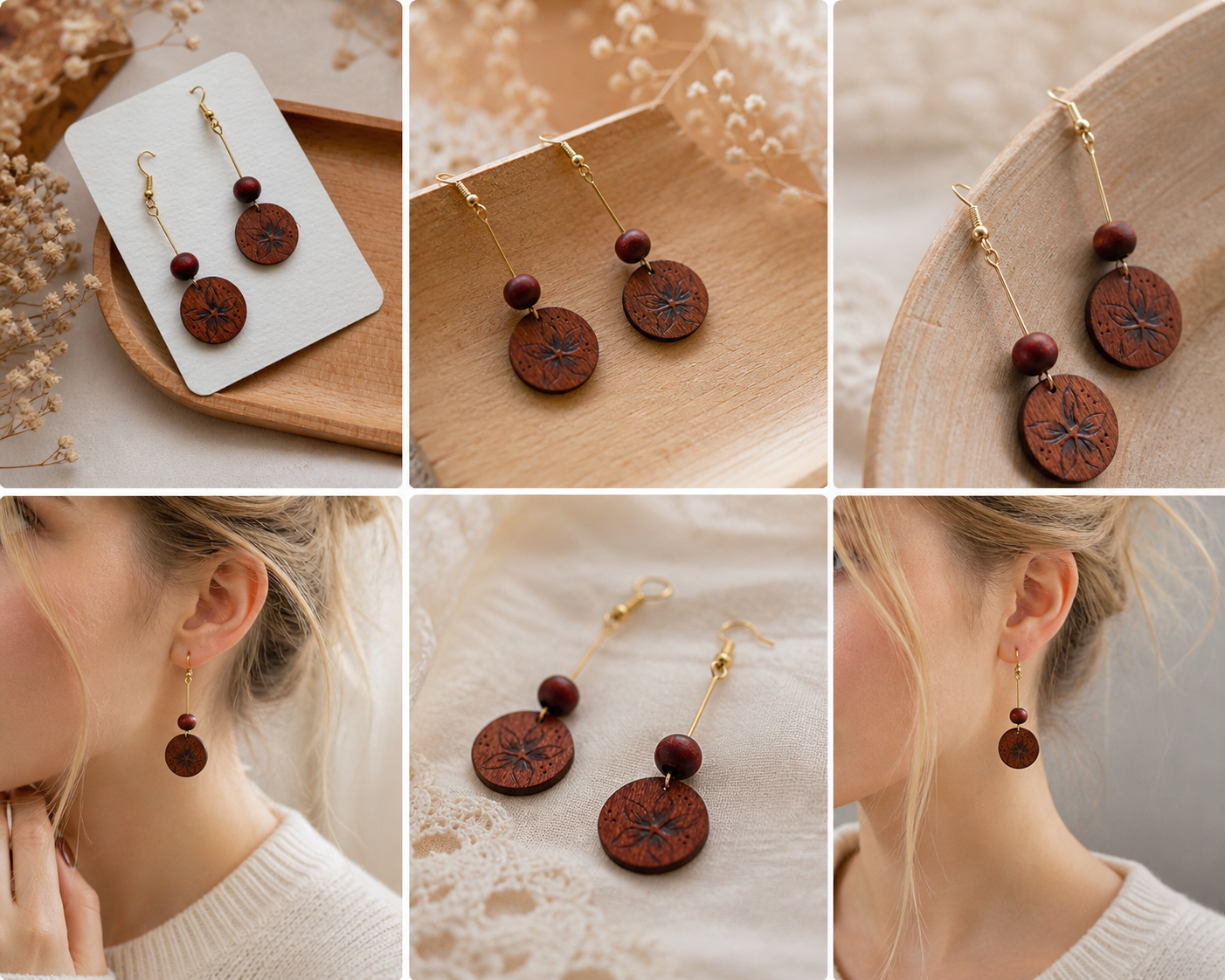 Sakura Cherry Blossom Wood Earrings