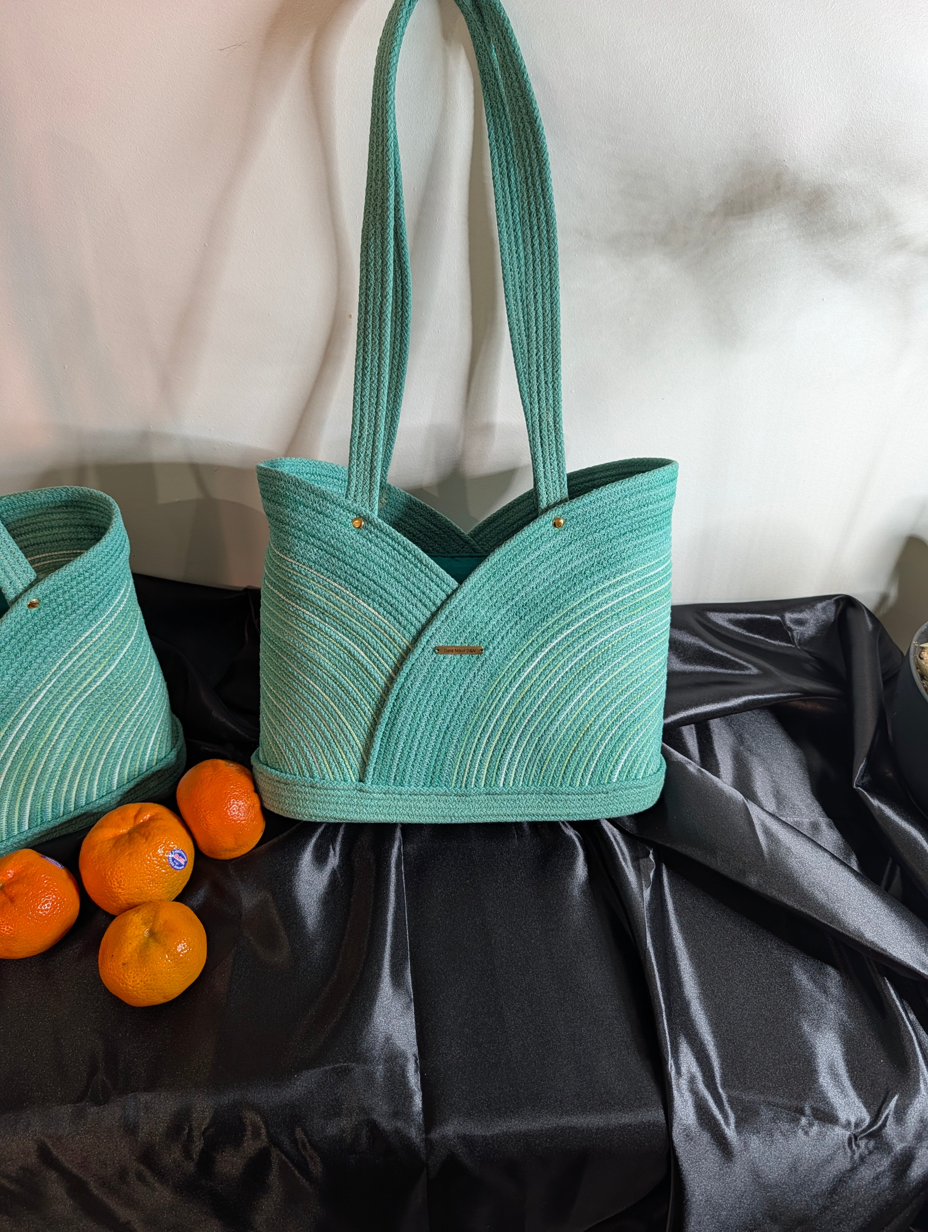 Lagoon Large Handmade Cotton Cord Tote Bag