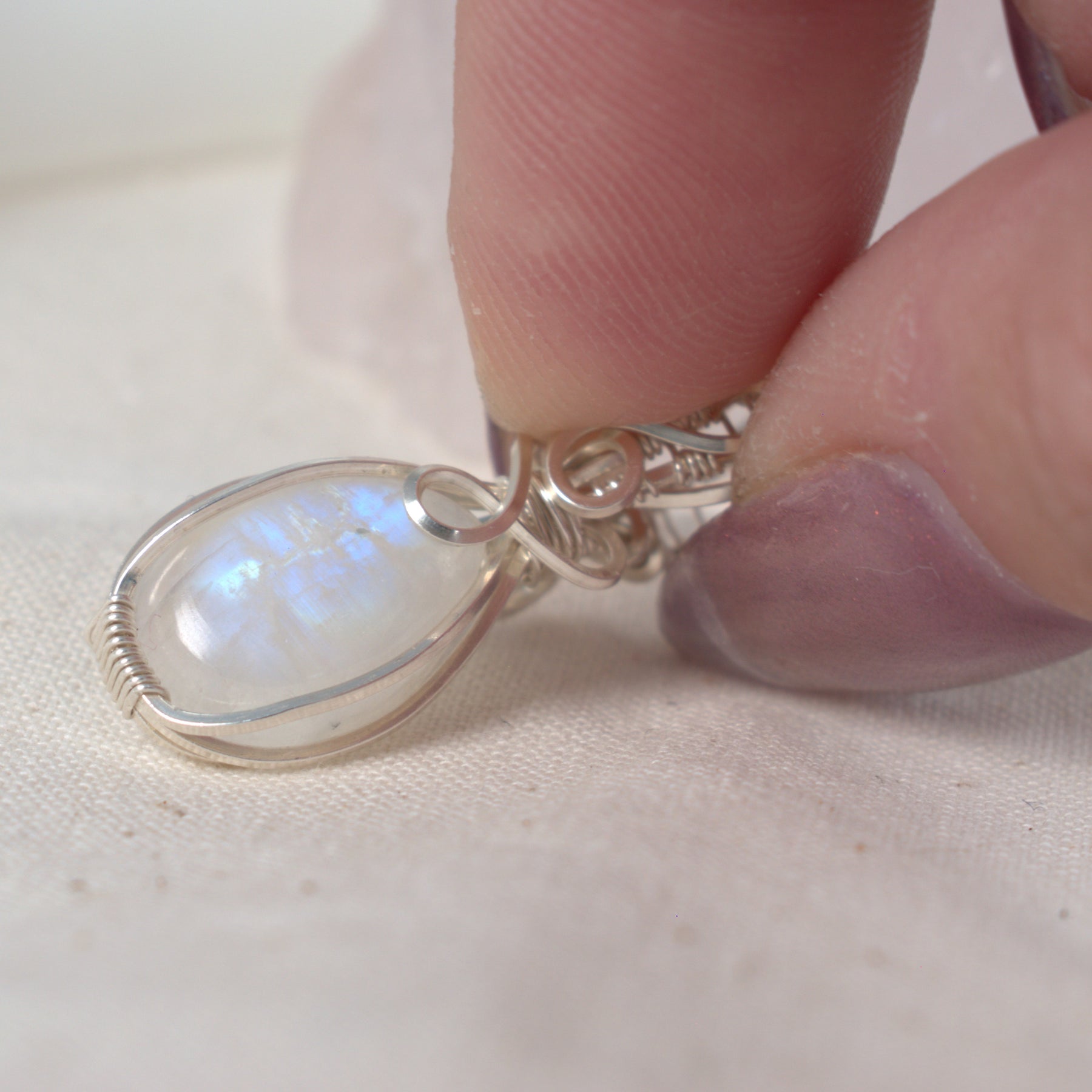 Wire Wrapped Rainbow Moonstone Keepsake Pendant